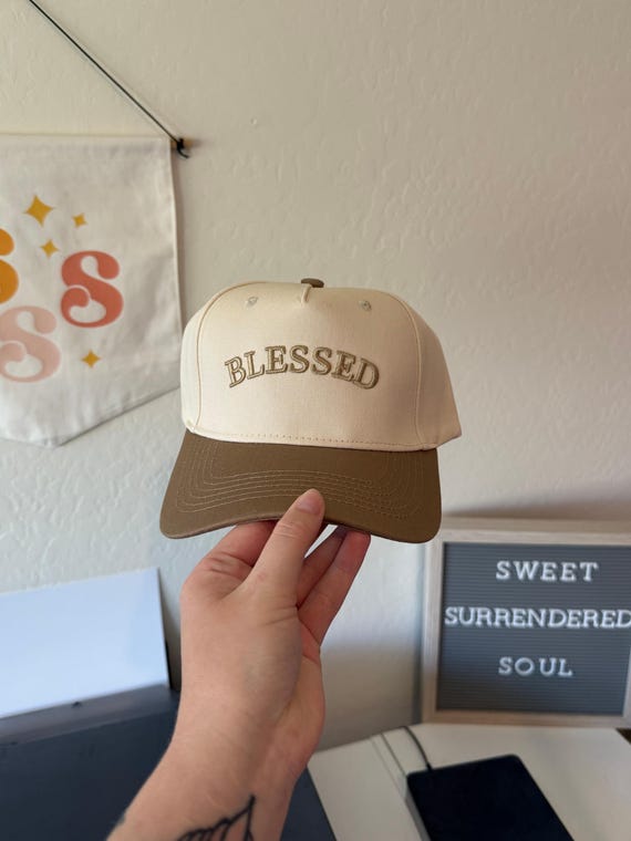 BLESSED Christian Trucker Hat Neutral Trucker Hat Christian Hat Christian Apparel Christian Gifts Teen Baptism Gifts Religious Gifts
