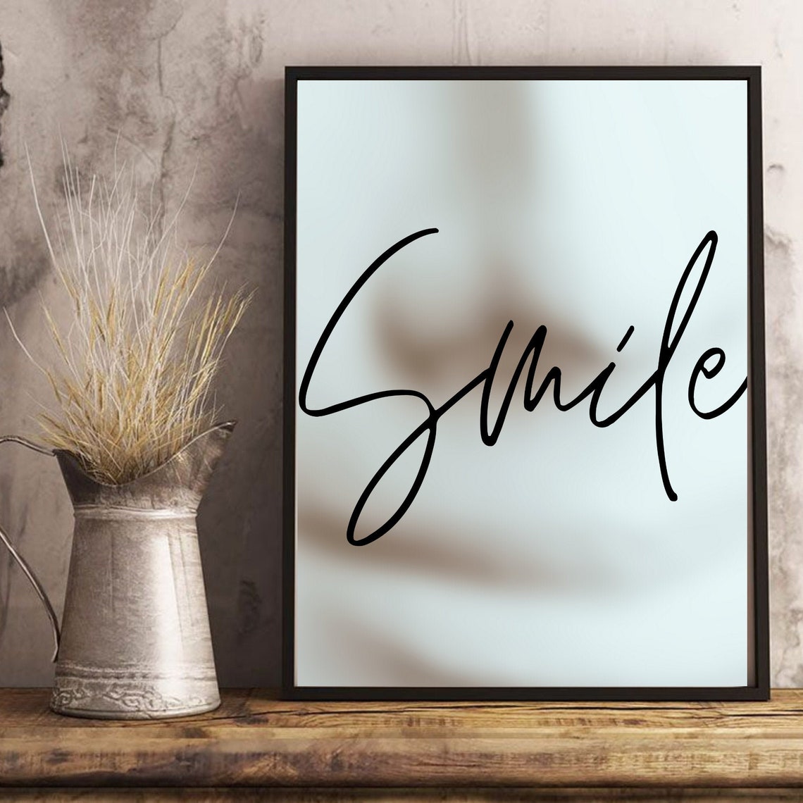 Smile black and white phrase saying minimalist wall art Etsy