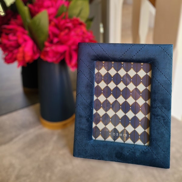 Riley Velvet Photo Frame 5" x 7" in Blue | Picture frame in Home Accessories and Home Decor ideal for gifting