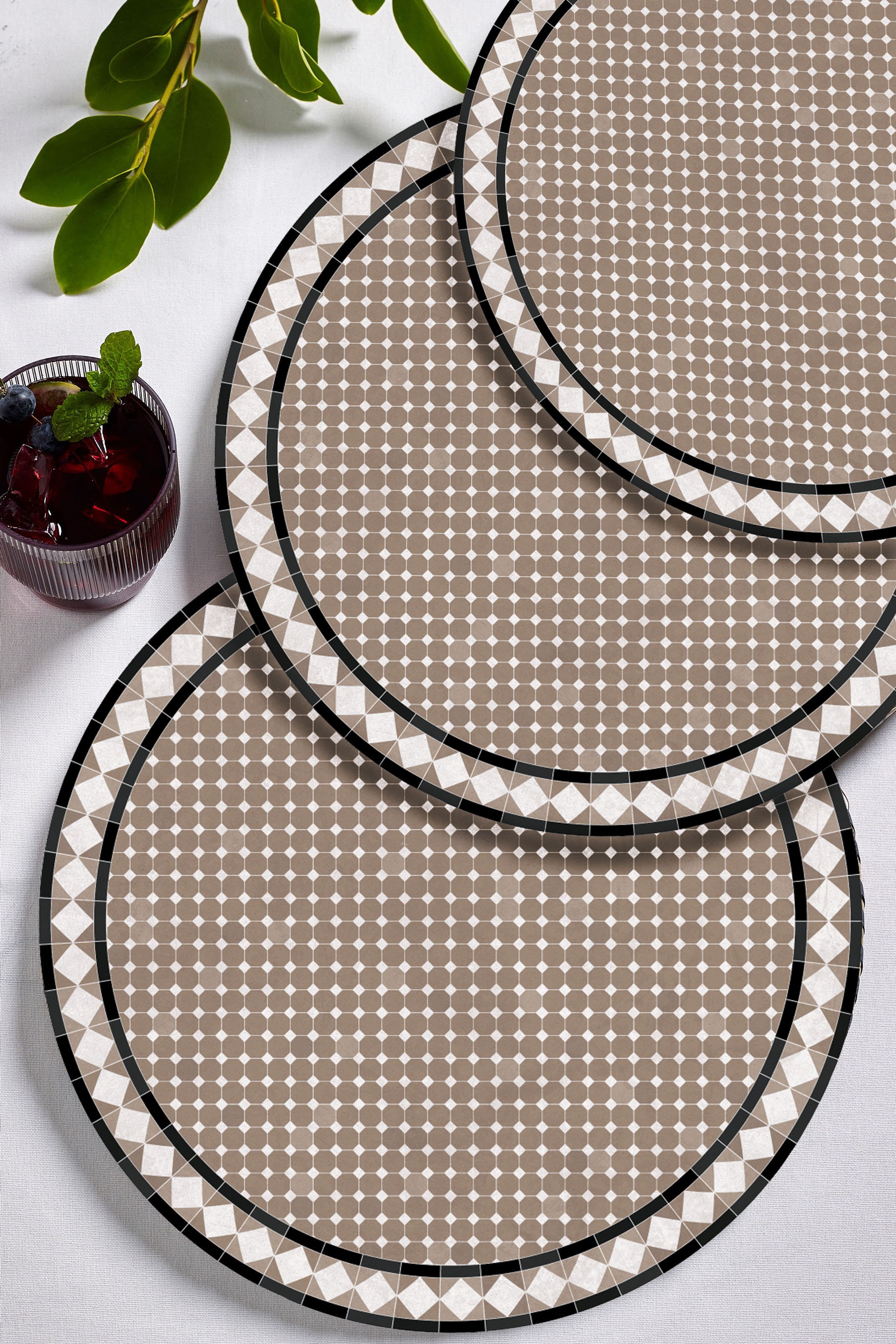 Mosaic Beige Round Placemat Set of 4 Made of Recycled Vinyl Etsy UK