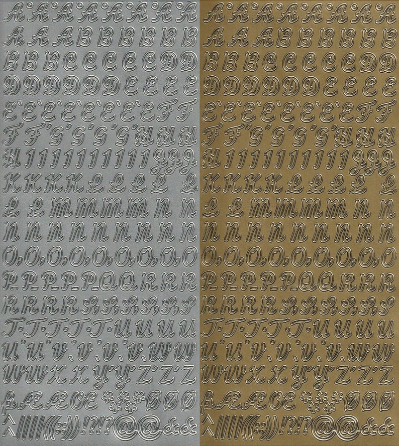 Letters & Numbers Gold Silver Peel Off Outline Stickers for Card Making Upper Case 2