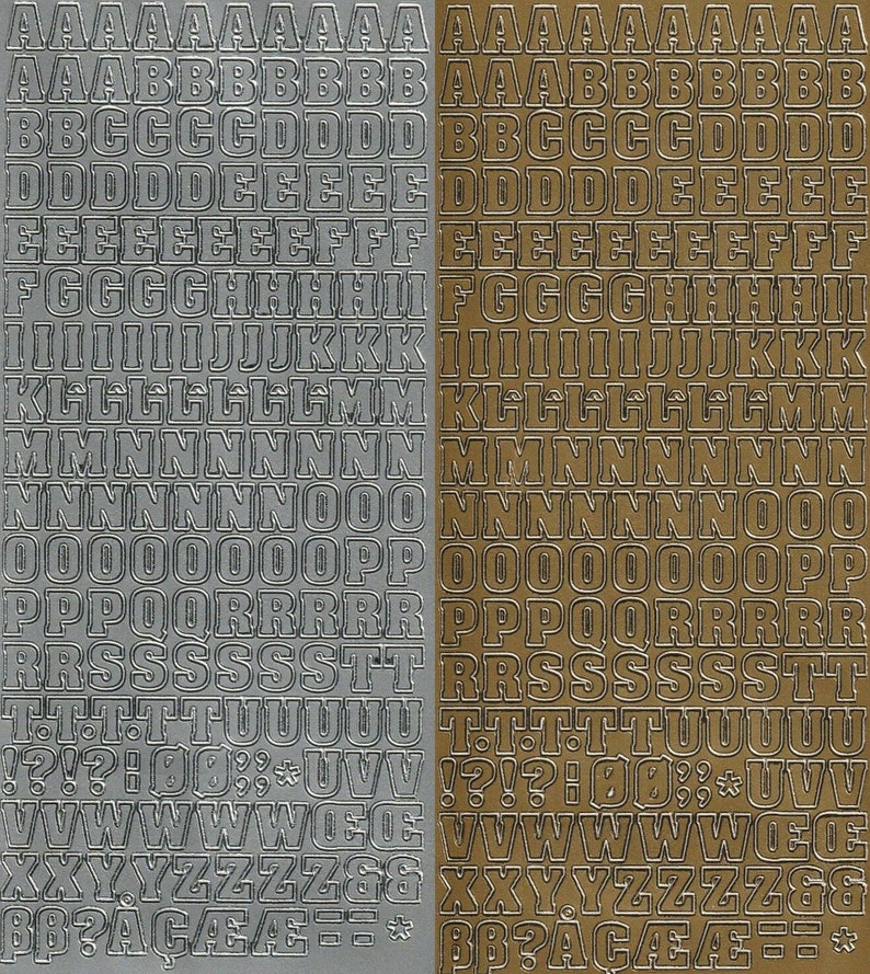 Letters & Numbers Gold Silver Peel Off Outline Stickers for Card Making Upper Case 3