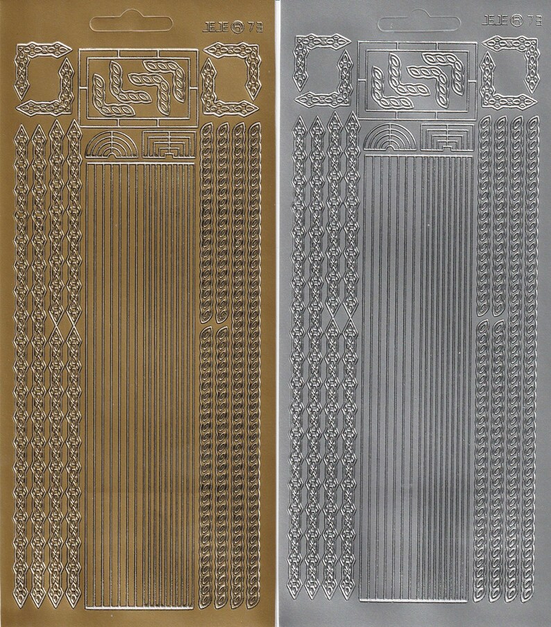 Decorative Borders and Corners Gold or Silver Peel off Outline Stickers