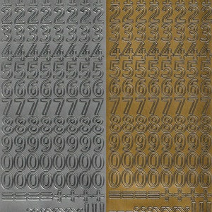 May include: Two sheets of silver and gold sticker numbers, symbols, and punctuation marks. The numbers range from 0 to 9. The symbols include plus signs, equal signs, exclamation points, and periods. The punctuation marks include dashes, asterisks, and the letter X.