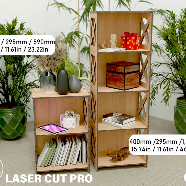 Laser-Cut Tall Bookcase, 4 Tier Bookshelf, 2 Tier Shelving Unit, and Plant Shelf Organizer