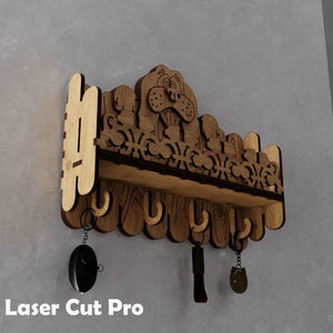 Porta llaves para archivos láser de pared - Soporte para correo de pared y soporte para correa de perro con estante para llaves Archivos cortados con láser