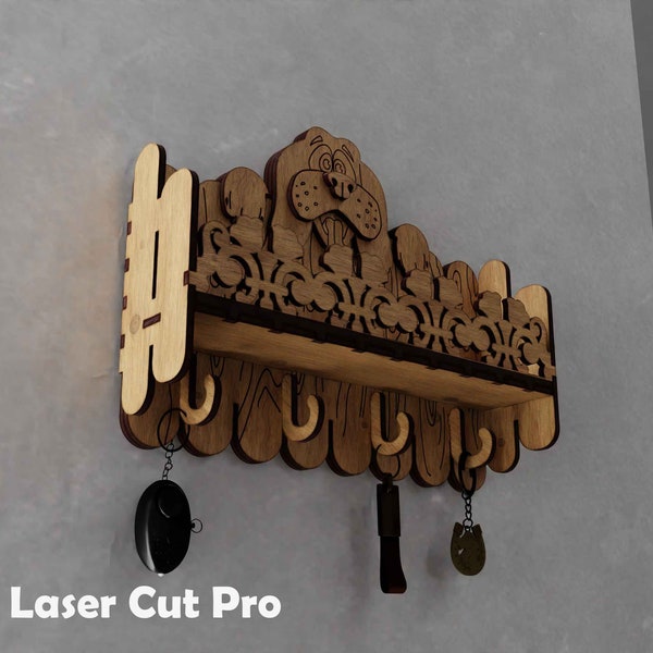 Key Holder for Wall laser files - Mail Holder Wall Mount and Dog Leash Holder with Key Racks Shelf Laser Cut files
