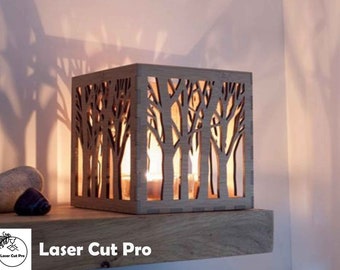 CNC Wooden Lantern lamp shades Light Fixture with Vintage Charm life tree SVG laser cut files