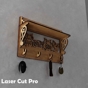 Soporte de llavero Owl para pared con gafas de sol Almacenamiento de billetera, archivos cortados con láser Soporte de correa para perros y soporte para llaves para montaje en pared y soporte de correa para llaves para estante de decoración de pared
