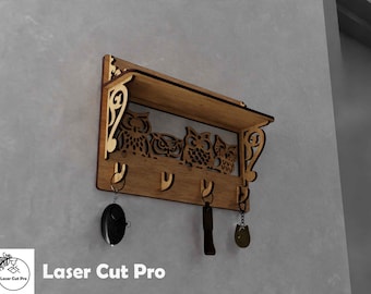 Owl Key Holder Shelf: Laser Cut Wall Mount with Key Racks