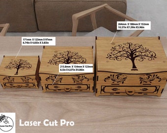 Glowforge Laser Cut Files box with drawer, Gift Box or Jewelry box template  make-up box dxf  cnc files for wood ctting