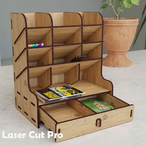 Laser Cut files Desktop organizer with drawer  Jewelry Organizer box with drawer  Jewelry Box wood  Jewelry Holder Stand