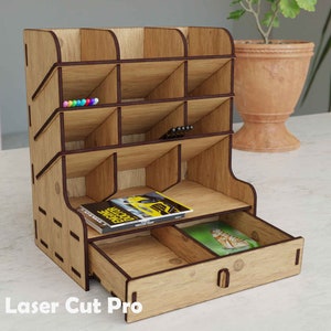 Laser Cut files Desktop organizer with drawer  Jewelry Organizer box with drawer  Jewelry Box wood  Jewelry Holder Stand