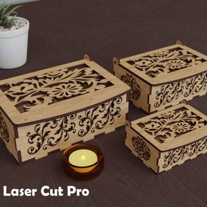 Ornate Floral Laser Cut Box File | SVG DXF Template for Jewelry Gift Keepsake | Glowforge Digital Download