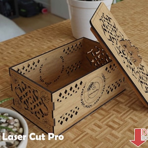 Laser-Schnitt-Organizer-Box-Datei SVG DXF | Dekorativer Aufbewahrungskorb Muster | Holztablett Vorlage | Digitaler Download zum Basteln & Zuhause