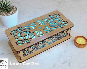 Modello di scatola tagliata al laser - Scatola per gioielli e trucco - SVG, PDF, AI - Confezione regalo - Petto di gioielli - Scatola di legno - Scatola decorativa - File tagliati al laser