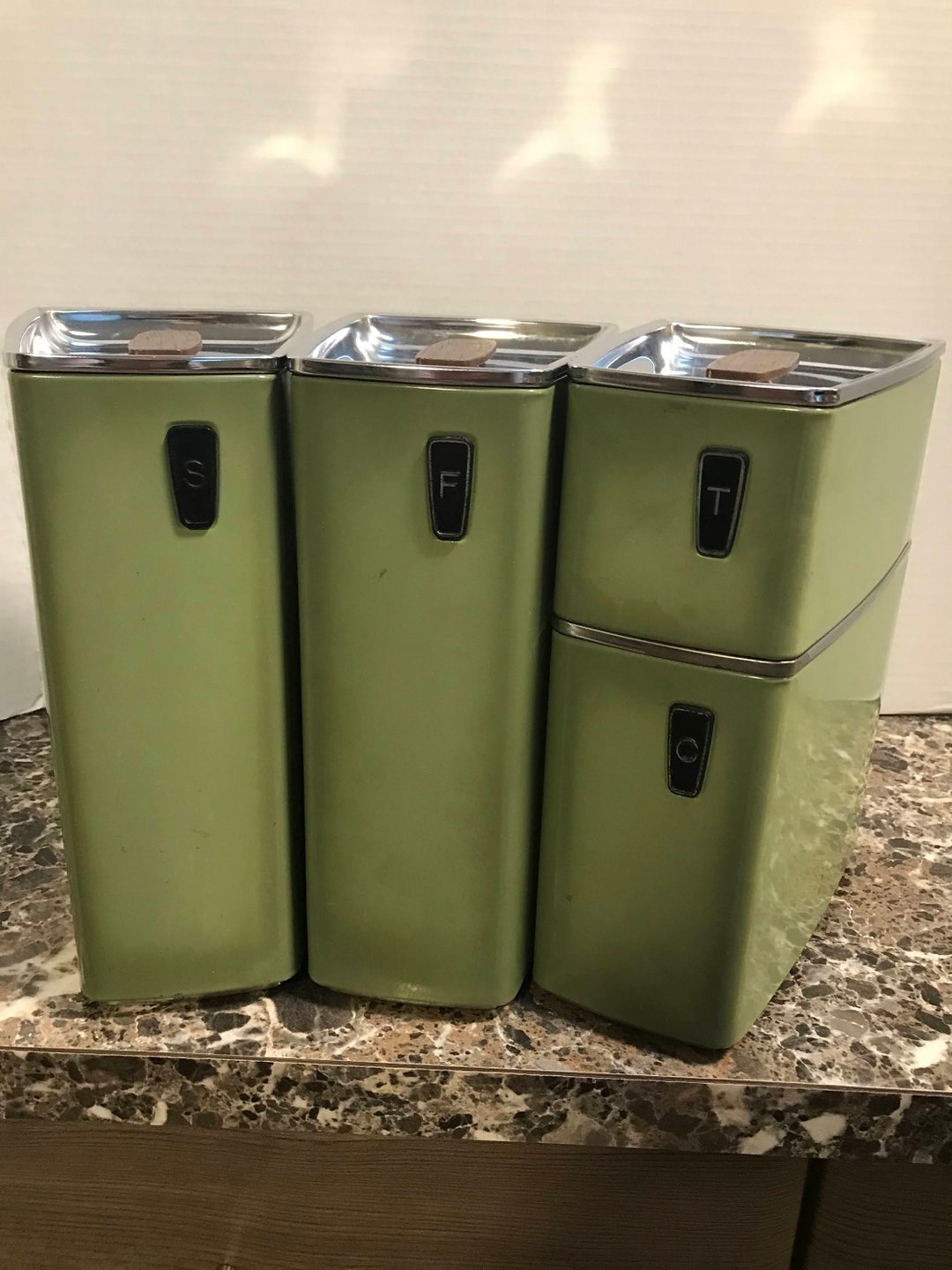 Vintage Green Canisters Etsy