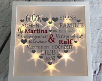 Personalisierter Hochzeitsrahmen, Hochzeitsgeschenk, Leuchtrahmen, Trauung, Geschenk für Ehepaar, Liebe