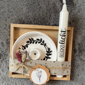 Candle plate, gift set, candle with message, birthday gift, souvenir, Christmas gift, box, gift, candle holder, diy