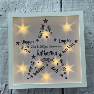 Geschenk zur Kommunion, Geschenk zur Taufe, Konfirmation, Nachtlicht, Bilderrahmen, Taufgeschenk, Leuchtrahmen, Personalisiertes Geschenk Bild 3