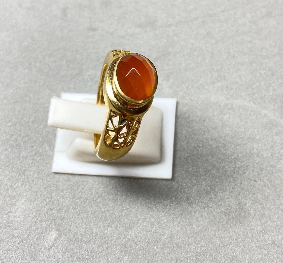 18K Gold Plated Ring Gold Plated Ring Carnelian Unisex Etsy
