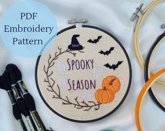 PDF embroidery pattern, halloween embroidery designs, hand embroidery pdf pattern, pdf embroidery hoop art, spooky season, halloween decor