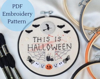 PDF Embroidery pattern, Halloween embroidery designs, hand embroidery pdf pattern, pdf embroidery hoop art, this is halloween decor