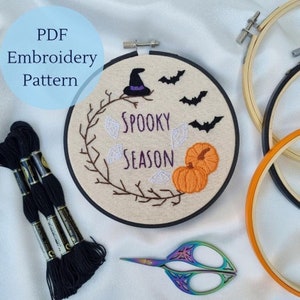 PDF embroidery pattern, halloween embroidery designs, hand embroidery pdf pattern, pdf embroidery hoop art, spooky season, halloween decor