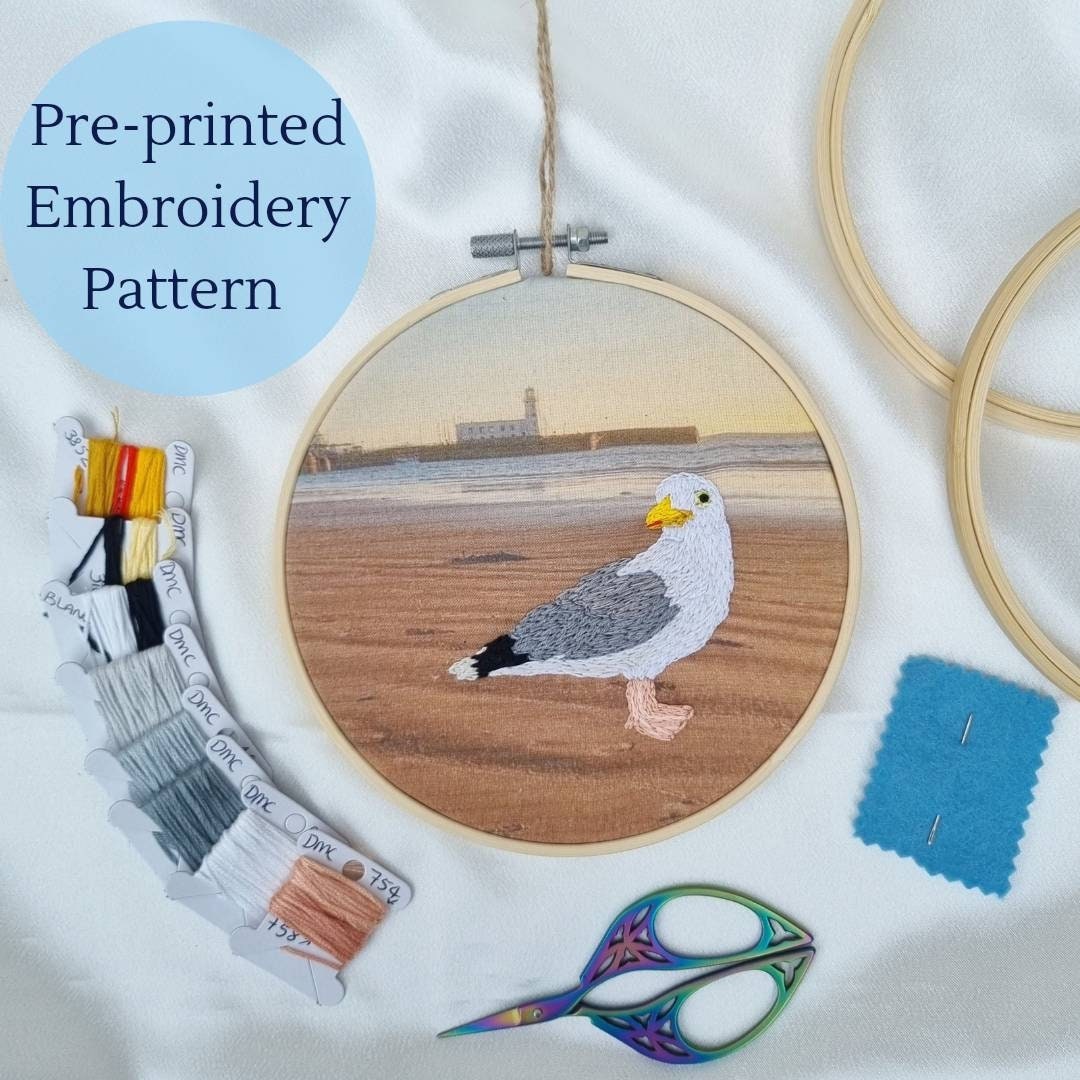 Seagull Embroidery Pattern, Scarborough Seaside Bird Embroidery Designs
