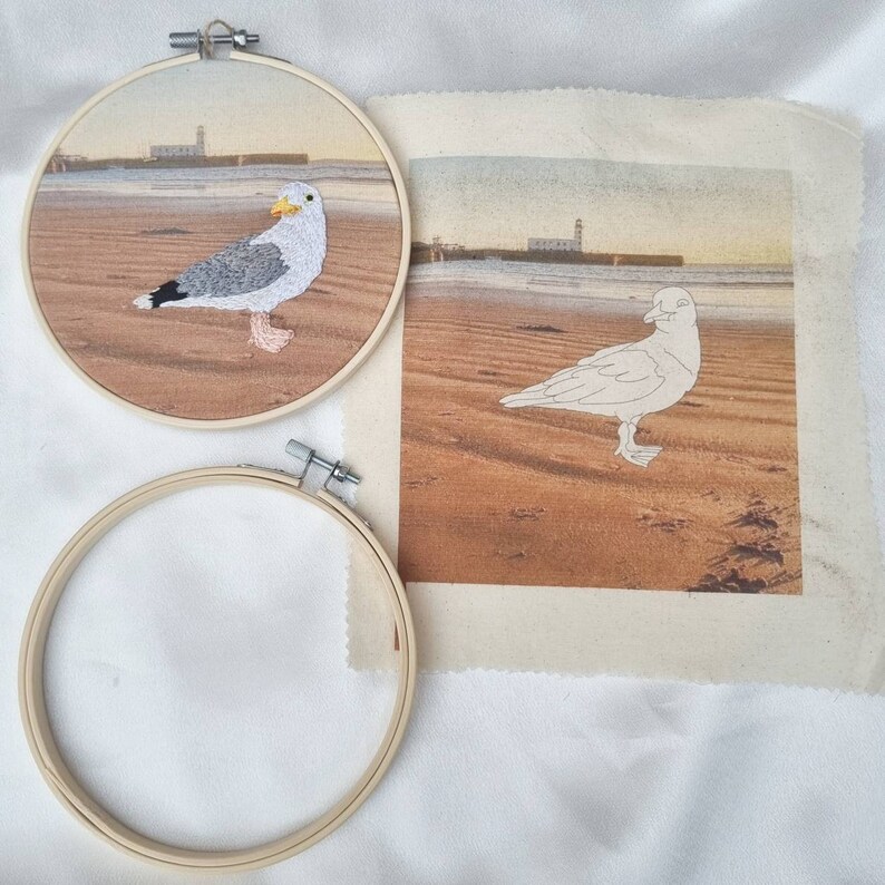 Seagull Embroidery Pattern, Scarborough Seaside Bird Embroidery Designs
