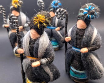 Natural Wool Shepherdess, Nativity, handmade, eco friendly, needle felt, dollhouse, fiber art, fairy, fantasy, Waldorf, shepherd