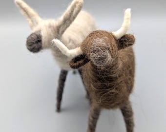 Miniature Donkey & Ox* sweet eco-friendly gift* natural wool* earth tones* Waldorf inspired* miniature Christmas Nativity set* hand made Ox