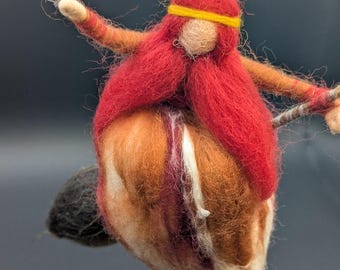 Orange red sunset witch, wool wrapped and needle felted, witch mobile, unique Christmas, natural eco-friendly wool creation, natural wool
