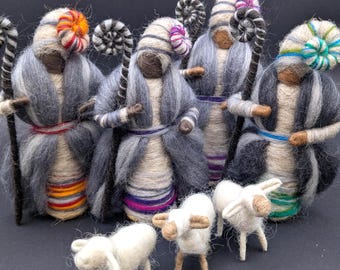 Natural Wool Shepherd, Nativity, handmade, eco friendly, needle felt, dollhouse, fiber art, fairy, fantasy, Waldorf, shepherd