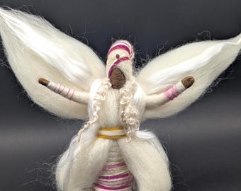 Guardian Angel, dark skin, brown, Christmas, Nativity Set, Merino wool, Needle felted, Waldorf Doll, Eco friendly, Waldorf, Christmas Gift