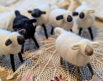 Needle Felted Wool Sheep – Waldorf Miniature Set of 2 for Nativity Scene, Seasonal Table or Nursery Decor