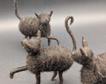 Needle felted wool cat, handmade from natural black sheep wool,Waldorf, needle felted animal, eco-friendly fiber art, mountain sheep wool