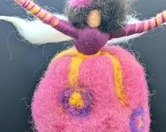 Summer flower fairy, magical angel with wings, handmade Christmas gift, Natural eco-friendly wool baby mobile, Waldorf inspired angel