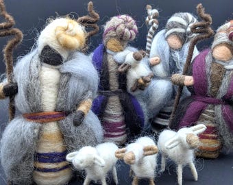 Natural Wool Shepherdess, Nativity, handmade, eco friendly, needle felt, dollhouse, fiber art, fairy, fantasy, Waldorf, shepherd