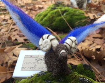 Be Free Ram, Natural Wool Animal, Horns, Waldorf, Wings, Freedom, Out Of The Box, Needle Felted Animal, Christmas, Handmade, Wool Felt Sheep