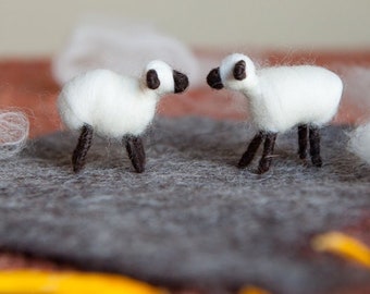 2 Black and White Wool-LOVE Lambs, Unique Eco-friendly presents, Easter, natural wool Miniature animals, Valentine's gift, black and white