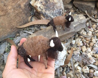 Needle Felted Baby Buffalo, Natural Wool, Waldorf Ornament