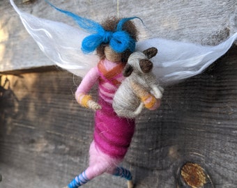 Wool fairy pink and blue, ballerina figurine with wings, handmade,  Natural eco-friendly wool baby mobile, Waldorf inspired doll