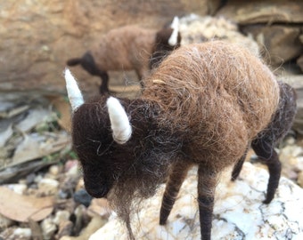 Needle-felted Wool Buffalo, Waldorf Fibre Art, Handmade Bison Figurine