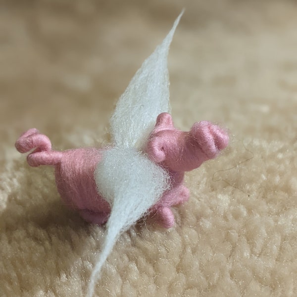 1 in-love Baby-Pegasus-piglet, good luck creation, pink and white merino wool, unique gift idea, handmade needle felted and wool wrapped
