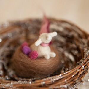 Easter Lamb with pink Easter Eggs, Unique Eco-friendly gift, Ornament, Waldorf style,miniature needle felted, Christmas, Sheep herd