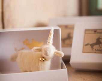 Unicorn At Heart Sheep, Natural Wool, Waldorf Needle Felted Animal, Unique Wool Gift, Handmade, Wool Felt, Nativity, Unicorn Gift, Christmas