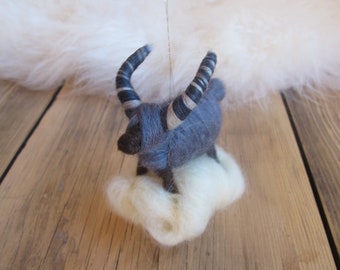 Mountain ornament, eco-friendly needle felted animal, Waldorf Style Mother's Day gift, Baby shower mobile, gigantic goat beards