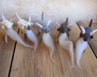 Goat ornaments, mix & match eco-friendly needle felted animals, Waldorf Style Mother's Day gift, Baby shower mobile, gigantic goat beards