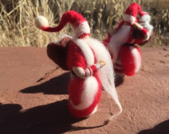 Natural Wool Santa Claus Figurine, Handmade Waldorf Christmas Decor white and red